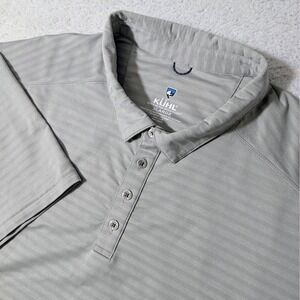 Kuhl Airkuhl Polo Mens XL Gray Striped Short Sleeve Outdoor Hiking Lightweight